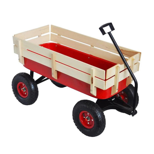 3 cu.ft. Steel Air Tires Garden Cart Wood Railing