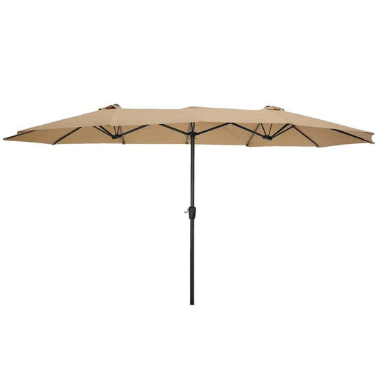 15 ft. x 9 ft. Large Double-Sided Rectangular Outdoor Patio Market Umbrella in Taupe