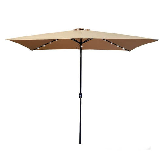 10 ft. x 6.5 ft. Market Rectangular Outdoor Patio Umbrella with Push Button Tilt, Crank and LED Lights in Taupe