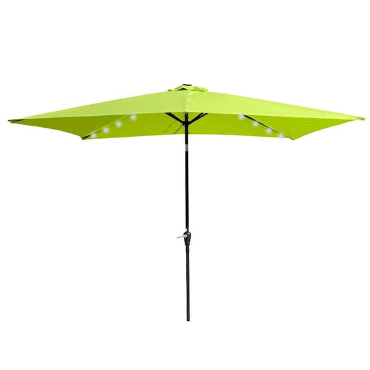 10 ft. x 6.5 ft. Rectangular Patio Market Umbrella with Push Button Tilt and LED Lights in Green