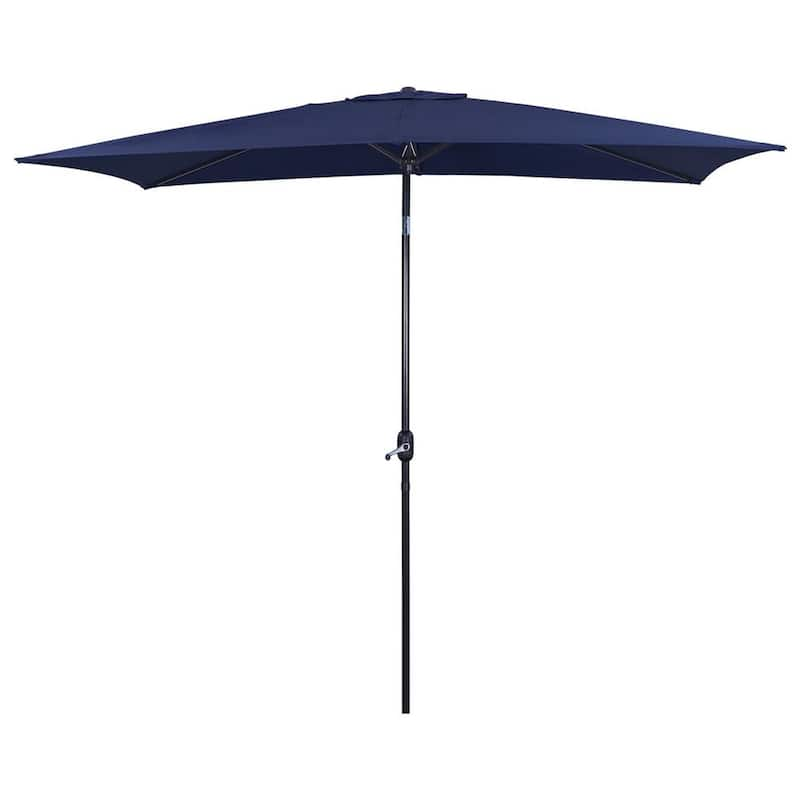 10 ft. x 6.5 ft. Rectangle Market Patio Umbrella with Tilt and Crank Mechanism in Navy Blue