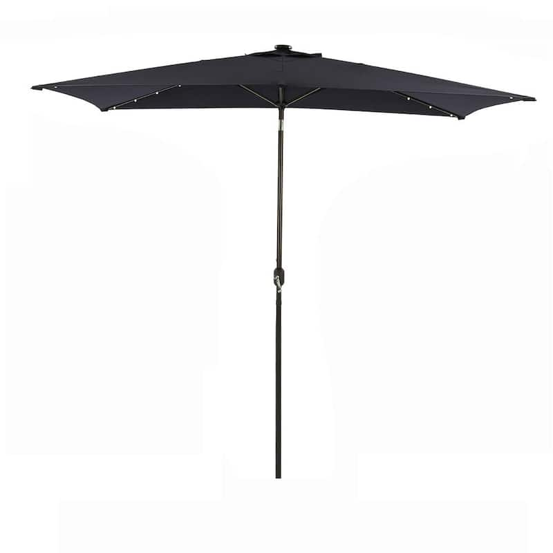 10 ft. x 6.5 ft. Rectangle LED Lights Market Umbrella without Base in Navy Blue