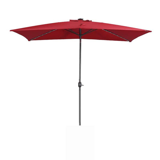 10 ft. x 7 ft. Market Outdoor Solar Lighted Patio Umbrella with Tilt and Crank in Red