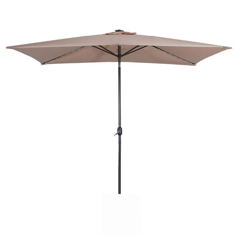 10 ft. x 7 ft. Market Outdoor Solar Lighted Patio Umbrella with Tilt and Crank in Sand