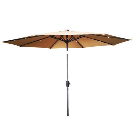 10 ft. Octagon Aluminum Patio Market Umbrella with LED Lights and Push Button Tilt in Tan