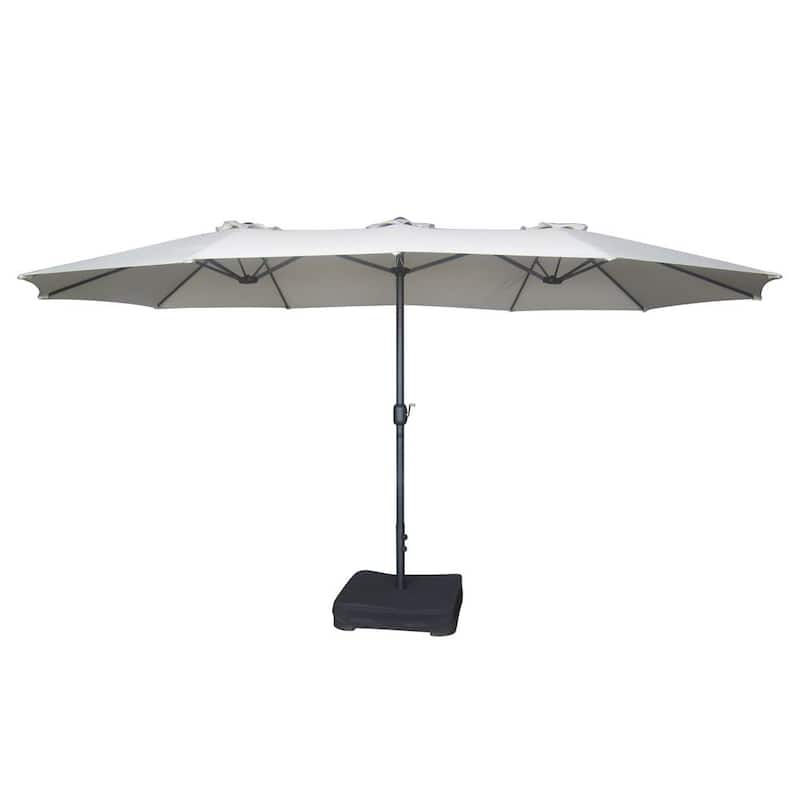 15 ft. Steel Market Rectangular Outdoor Double Sided Patio Umbrella with base in Beige