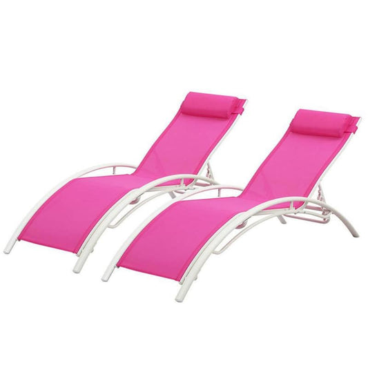 Pink Adjustable Aluminum Outdoor Chaise Lounge Chair (2-Piece)