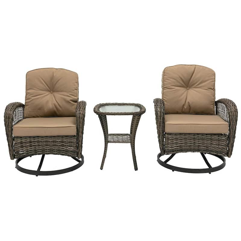 3-Piece Wicker Patio Conversation Set with Beige Cushions