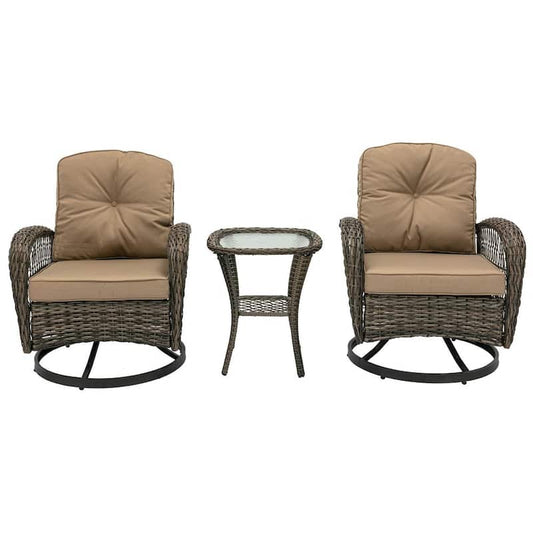 3-Piece Wicker Patio Conversation Set with Beige Cushions