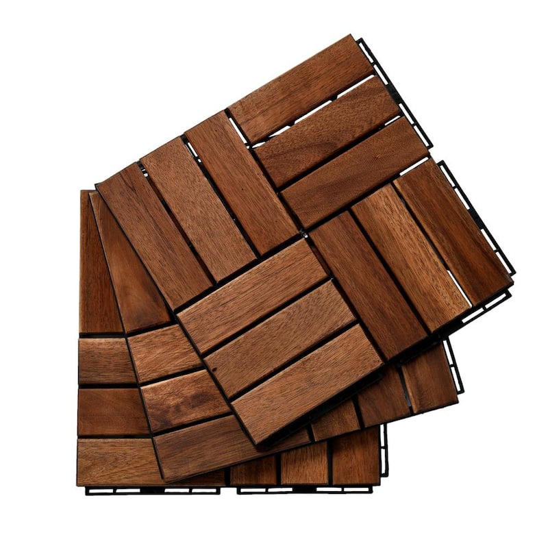 1 ft. x 1 ft. Square Acacia Wood Interlocking Flooring Tiles (Pack of 10 Tiles)