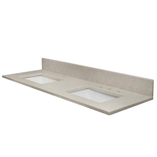 Vista 61 in. W x 22 in. D Quartz Double Rectangle Basin Vanity Top in Allura with White Basin