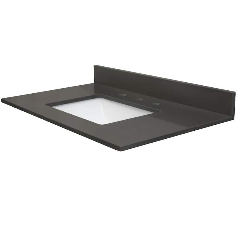 Vista 25 in. W x 22 in. D Quartz Single Rectangle Basin Vanity Top in Mineral Gray with White Basin