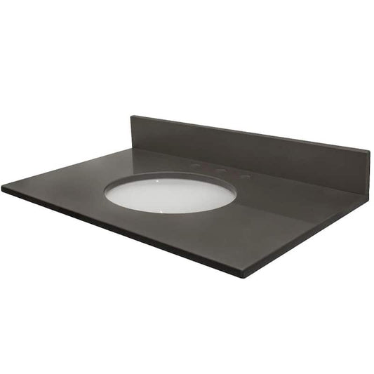 Vista 31 in. W x 22 in. D Quartz Single Oval Basin Vanity Top in Mineral Gray with White Basin