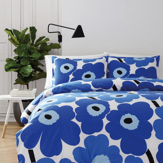 Unikko 3-Piece Blue Cotton King Comforter/Sham Set