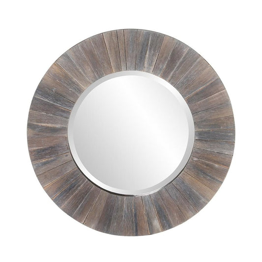 Small Round Dark Brown Stain Beveled Glass Casual Mirror (18 in. H x 18 in. W)