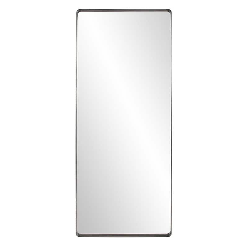 Oversized Rectangle Brushed Silver Hooks Modern Mirror (72 in. H x 30 in. W)