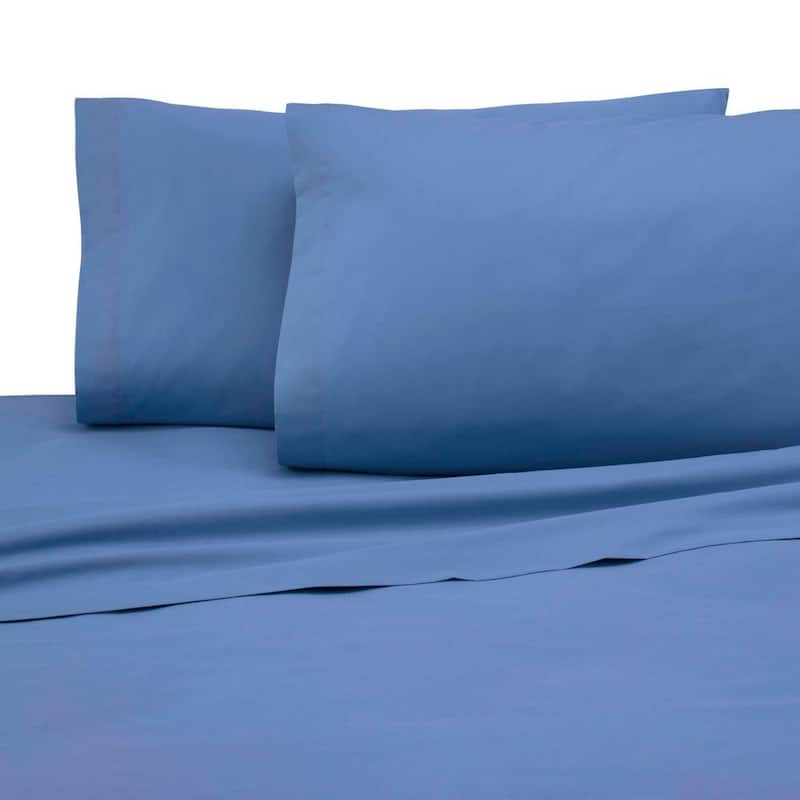 4-Piece Ceil Blue Solid 225 Thread Count Cotton Blend Queen Sheet Set