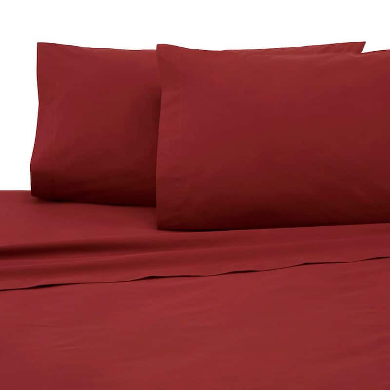 4-Piece Paprika Solid 225 Thread Count Cotton Blend Queen Sheet Set