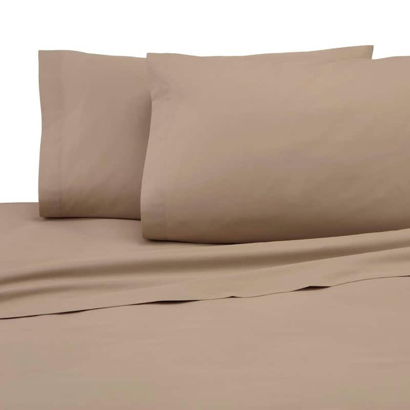 4-Piece Khaki Solid 225 Thread Count Cotton Blend King Sheet Set