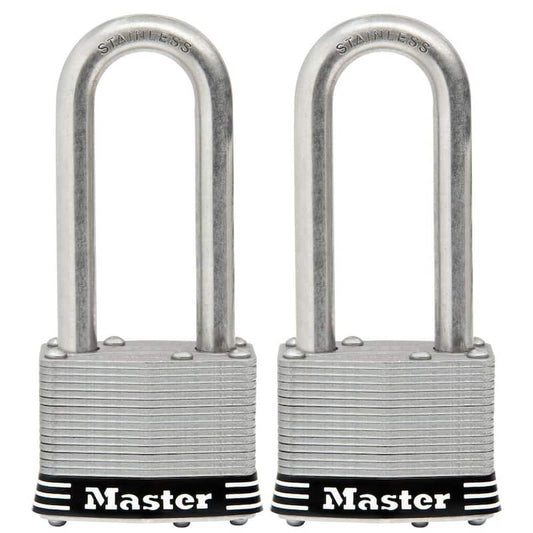 Stainless Steel Outdoor Padlock with Key, 2 in. Wide, 2-1/2 in. Shackle, 2 Pack