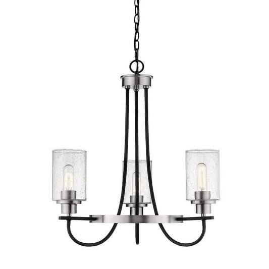 3-Lights 24 in. Matte Black/Brushed Nickel Chandelier