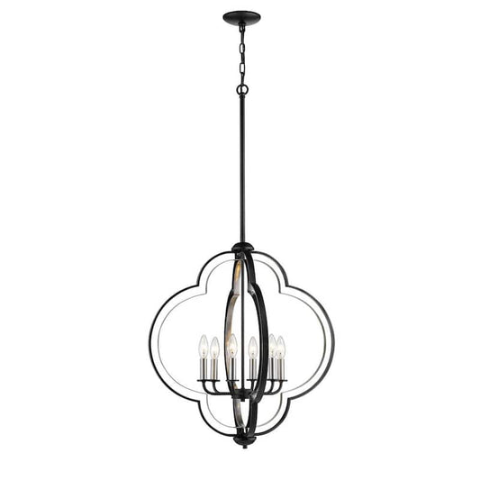 24 in. Wide 6-Light Matte Black/Polished Nickel Pendant