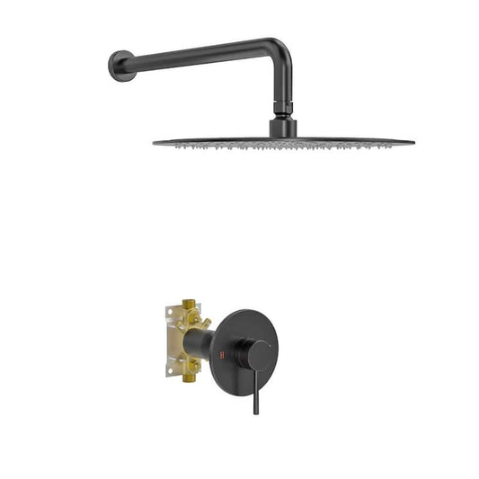 1-Spray Patterns with 1.8 GPM 10 in. in Wall Mount Brass Body Valve Dual Shower Head in Black