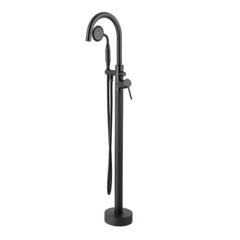 Single-Handle Floor Mounted Tub Filler Trim Claw Foot Freestanding Tub Faucet with Hand Shower in Matte Black