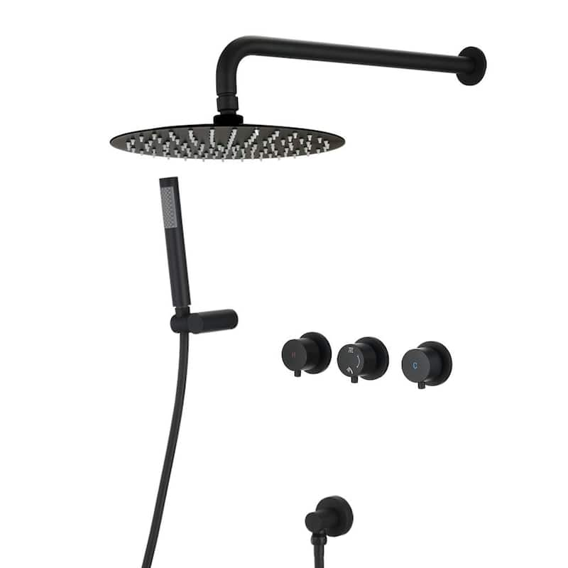 Single Spray Pattern 1.5 GPM 10 in. Wall Mount Dual Shower Heads in Matte Black