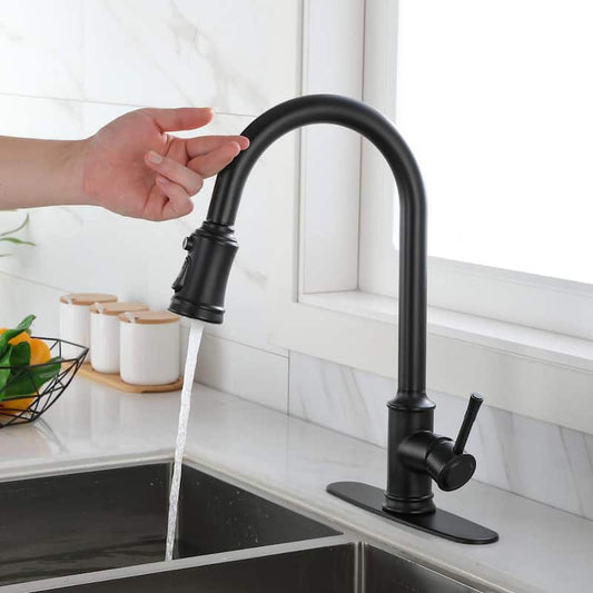 Single Handle Pull Down Sprayer Kitchen Faucet with Touch Sensor in Matte Black