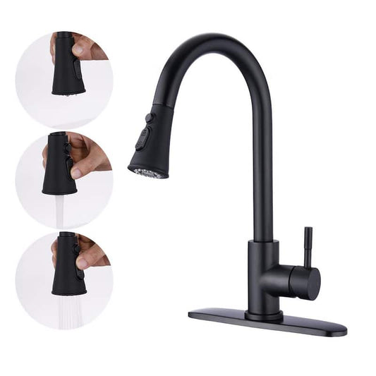 Single-Handle Pull-Down Sprayer Kitchen Faucet Stainless Steel with Swivel Spout in Matte Black