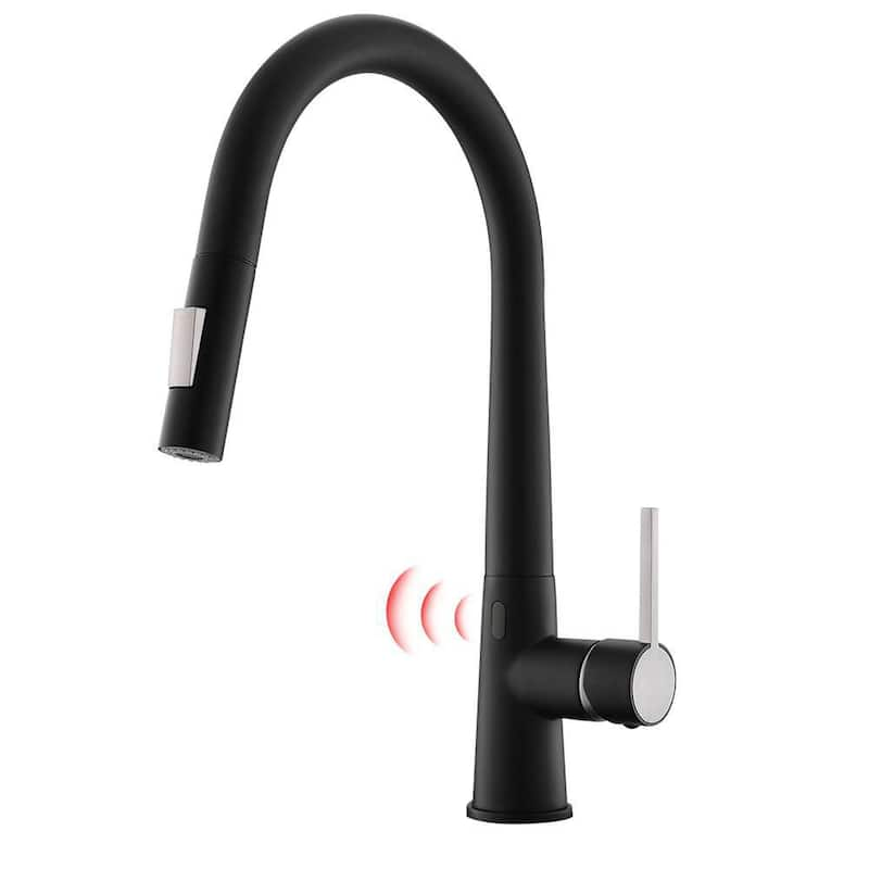 Single-Handle Touchless Gooseneck Pull Down Sprayer Kitchen Faucet in Matte Black