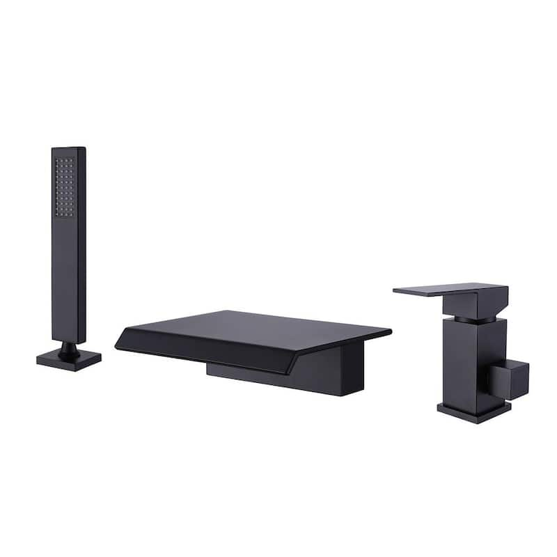 Single-Handle Tub-Mount Roman Tub Faucet with Hand Shower in Matte Black