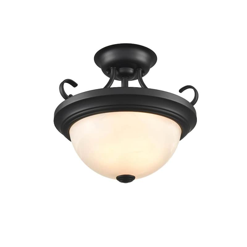 2-Light 13 in. Matte Black Hardwired Semi-Flush (1 - Pack)