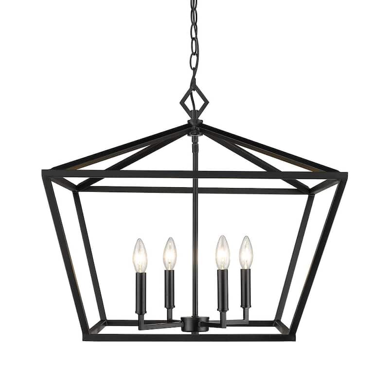 4-Light 23 in. Wide Matte Black Taper Candle Pendant