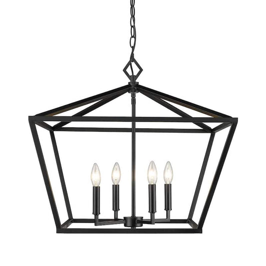 4-Light 23 in. Wide Matte Black Taper Candle Pendant