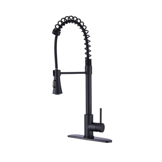 Single Handle Pull Down Sprayer Kitchen Faucet with Deckplate Included in Matte Black