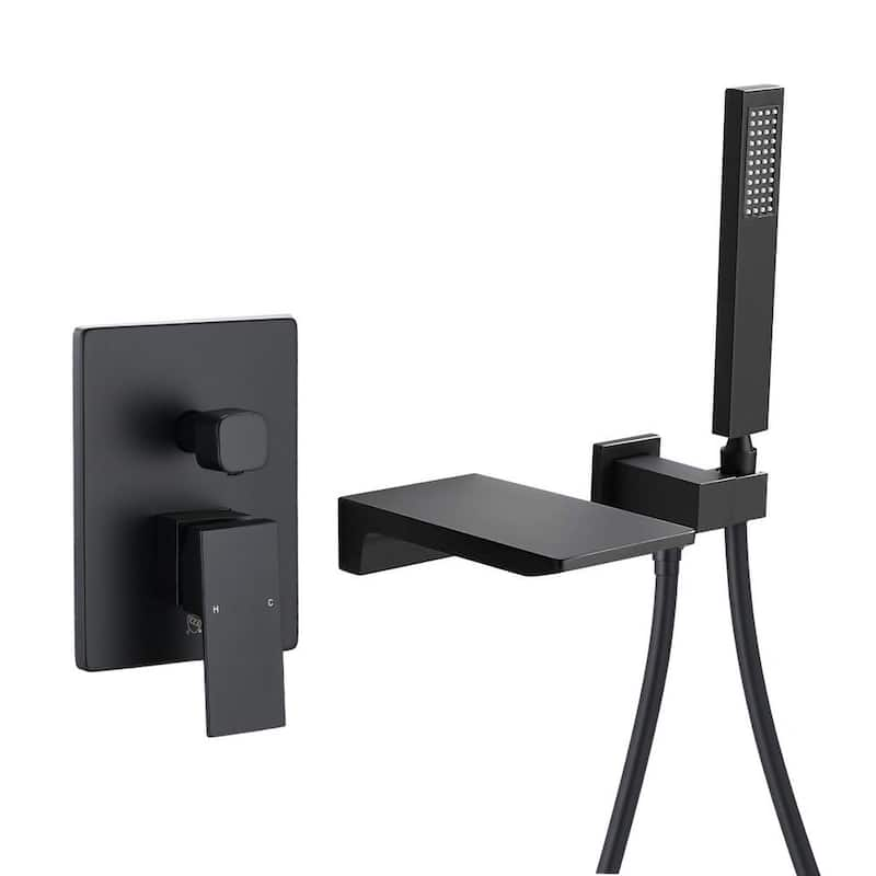 Tesla Single Handle Wall Mount Roman Tub Faucet with Hand Shower in Matte Black