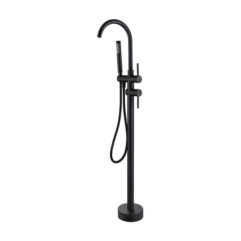 PET 1-Handle Freestanding Floor Mount Roman Tub Faucet Bathtub Filler with Hand Shower in Matte Black