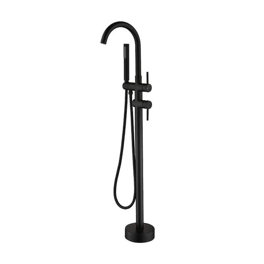 Qiu 2-Handle Freestanding Floor Mount Roman Tub Faucet Bathtub Filler with Hand Shower in Matte Black