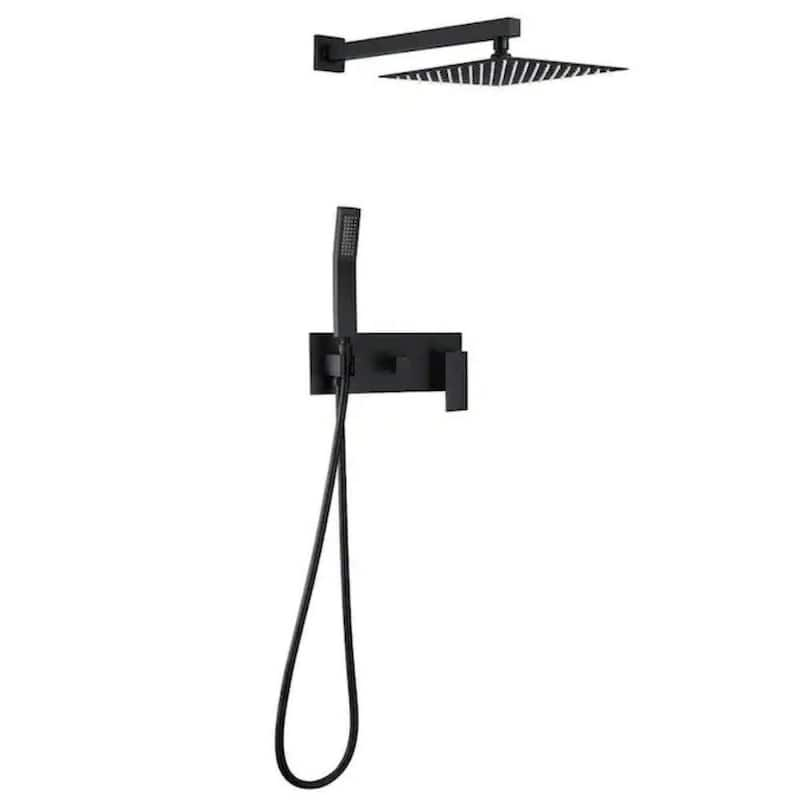 Tesla 2-Handle Wall Mount Rain Pressure Balanced Shower Faucet in Matte Black (Valve Included)