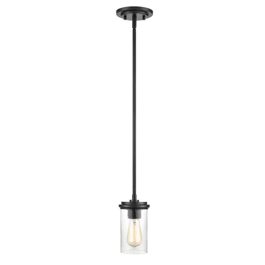 1-Light 7 in. Matte Black/Wood Grain Mini Pendant