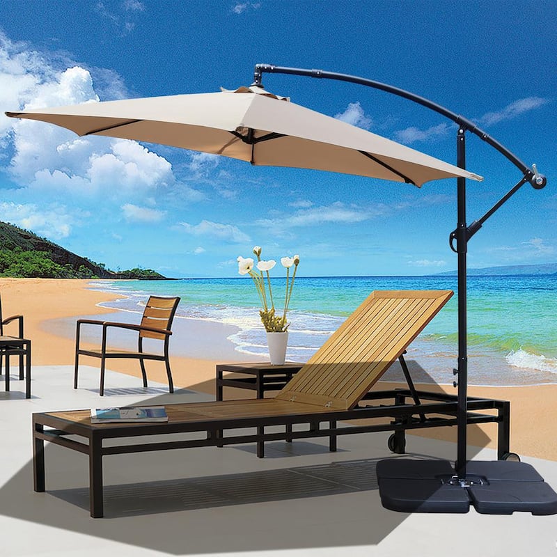 10 ft. Market Offset Outdoor Patio Umbrella in Tan