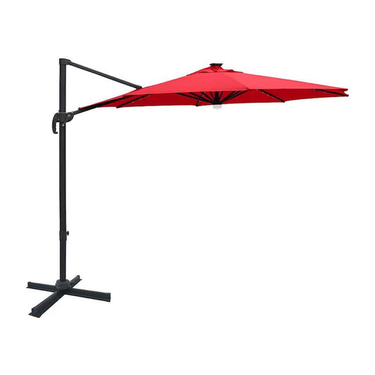 10 ft. 360-Degree Rotating Aluminum Cantilever Solar Lighted Patio Umbrella in Cranberry