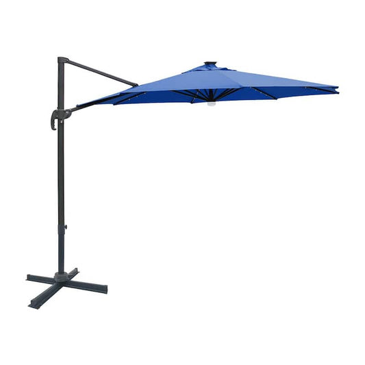 10 ft. 360-Degree Rotating Aluminum Cantilever Solar Lighted Patio Umbrella in Navy