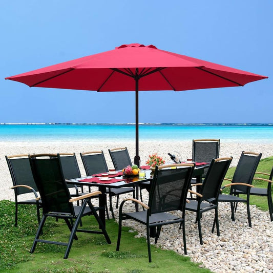 11 ft. Steel Market Round Patio Umbrella in Red