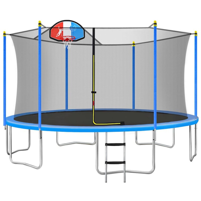 15 ft. Round Trampoline with Safety Enclosure Net Basketball Hoop and Ladder