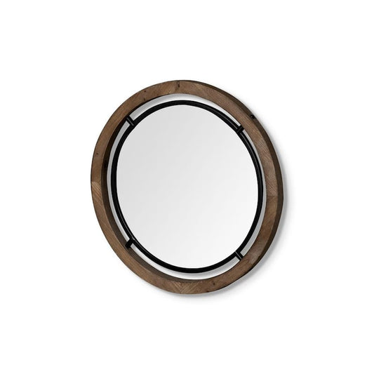 Small Round Naturally Finished Wood Classic Mirror (19.3 in. H x 19.3 in. W)