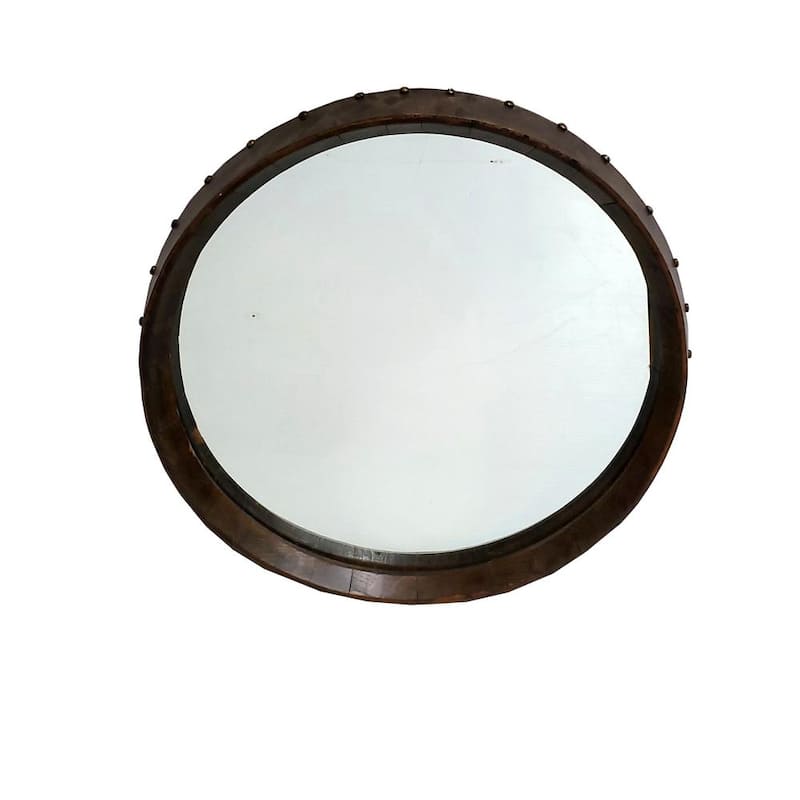 25 in. W x 25 in. H x 4 in. D Round Wine Barrel Brown Mirror