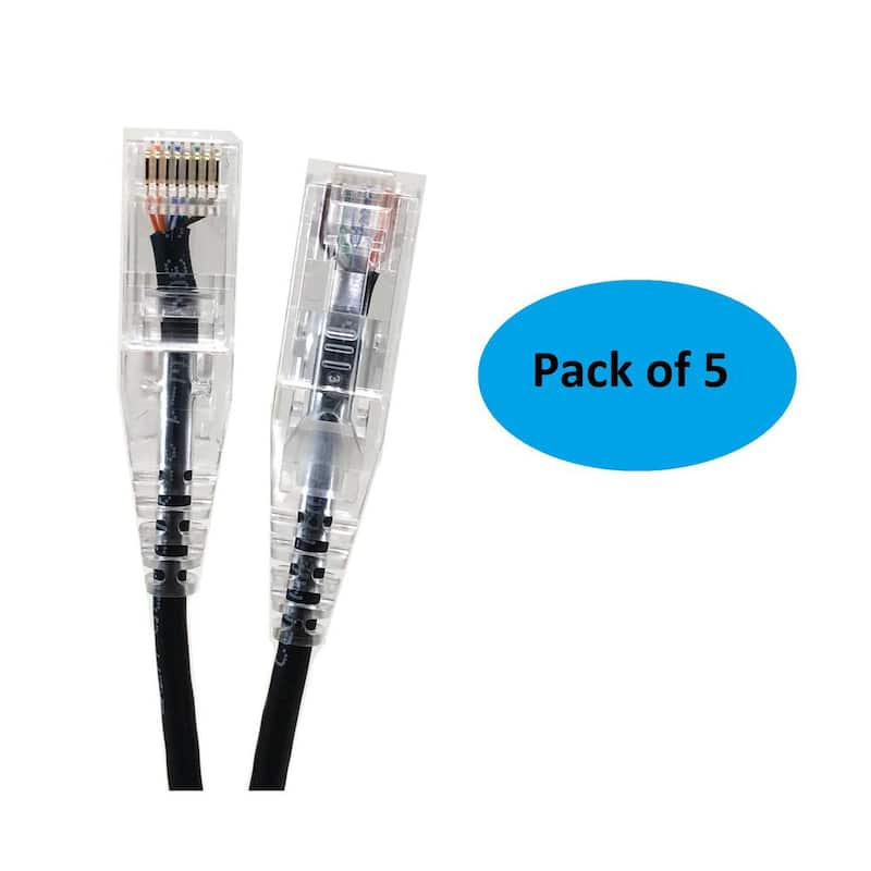 3 ft. CAT 6A 10 Gbps UTP 28 AWG Ultra Slim Ethernet Cable, Black (5-Pack)